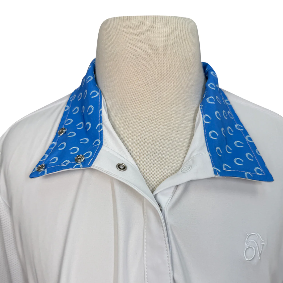 Ovation 'Ellie' Show Shirt in White/Blue Horseshoes - Children's XXL - Image 3